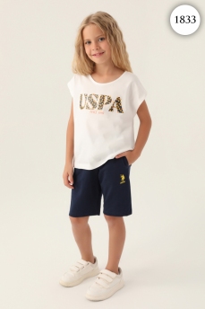 1833 Комплект для девочки U.S POLO ASSN. v2 КРЕМОВЫЙ-СИНИЙ фото 77438